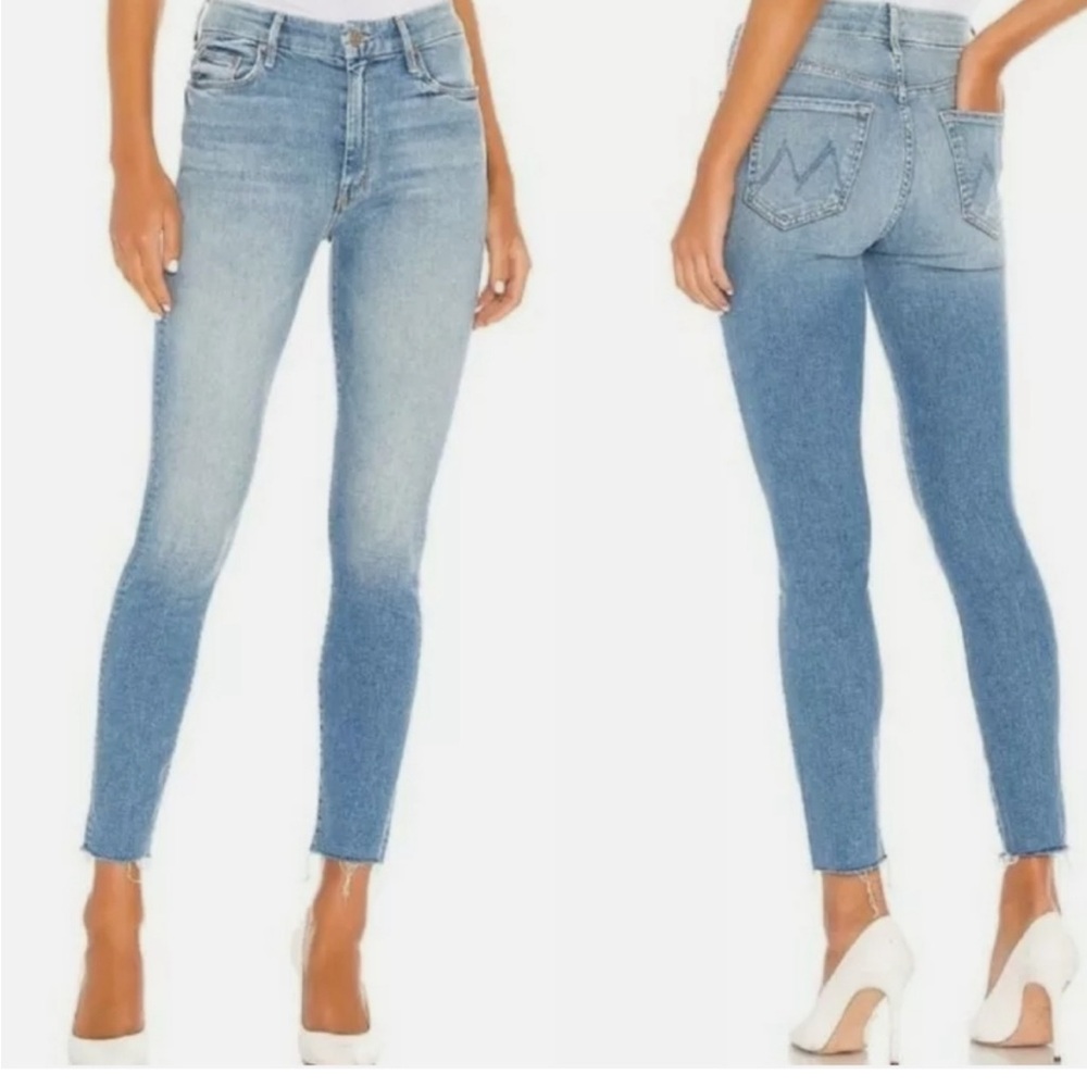 Mother Denim High Waisted Looker Ankle Fray Jeans in Shoot to Thrill
